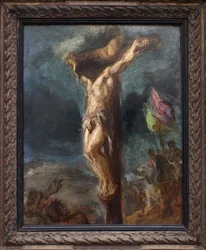 Kreuzigung. Gemälde von Eugène Delacroix (1798-1863), Öl auf Holz.