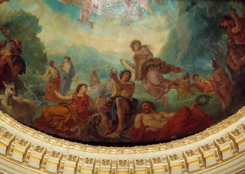 Abstieg in die Unterwelt: Orpheus, Sappho (links) und eine Muse (Detail)