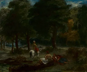 Griechische Kavalleristen ruhen sich im Wald aus, 1858