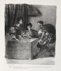 Illustrationen zu Faust: Méphistophélès bei Marthe, 1828
