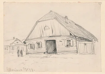 Gasthaus Jankielowa in Oszmiana; recto: Skizze eines unbestimmten Motivs