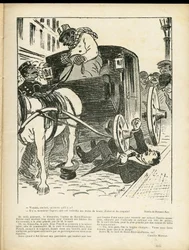 Illustration von Fernand Fau in Le Rire, 29/02/08 - Berufe, Transport, Katastrophenunfälle, Kutsche Fiacre Cab - Kutscher Fiacres