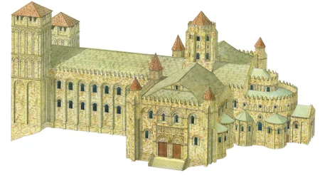 Die romanische Kathedrale von Santiago de Compostela. Rekonstruktion. Spanien