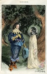 Illustration von Filiberto Scarpelli für die Fabel „Schneewittchen“ aus einer Sammlung von Fabeln der Gebrüder Grimm „Schneewittchen und andere Märchen“ ca. 1920