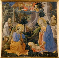 Anbetung des Kindes mit dem heiligen Hilarion und Engeln