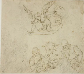 Geburt Christi (recto); Jungfrau und Kind, Engel (verso)