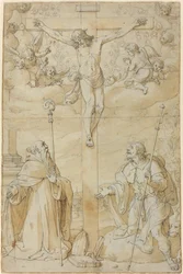 Die Kreuzigung mit den Heiligen Rochus und Augustinus