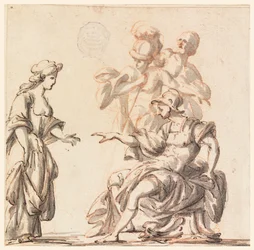 Ein klassischer Krieger empfängt eine Frau