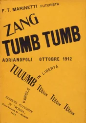 Umschlag des Buches „Zang Tumb Tumb“ von Filippo Tommaso Marinetti aus dem Jahr 1912. Privatsammlung, Mailand