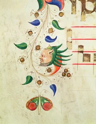 Missale 515 f.72v Zoomorpher Blatt-Rand, Detail aus einem Chorbuch