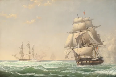 Die Fregatte der Vereinigten Staaten "President" im Kampf mit dem britischen Geschwader, 1815