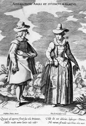 Adoloscentis Angli, aus Habitus Vararium Gentium Ornatus, gemacht von Peiter de Jode I nach Sebastiaan Vranck, 1600-1634