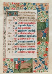 Kalender, der November darstellt, Eicheln und Schweineherden