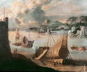Bau eines Galeons in einer genuesischen Werft