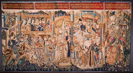Flämischer Wandteppich. Serie Die Geschichte von Theben: Tidio und Polyneses. Ca. 1490-1500