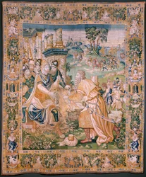 Flämischer Wandteppich. Alexander wird eine Krone angeboten. Atelier von Oudenaarde. 17. Jahrhundert