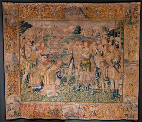 Flämischer Wandteppich. Hannibals Bruder Hasdrubal von den Römern gefangen genommen