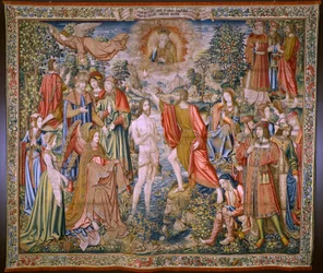 Flämischer Wandteppich. Serie Die Geschichte von Johannes dem Täufer: Die Taufe Christi. 1515-1520.