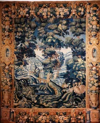 Flämischer Wandteppich. Sogenannte Verdures. Herstellung von Oudenaarde. Private Sammlung. 17. Jahrhundert (?)