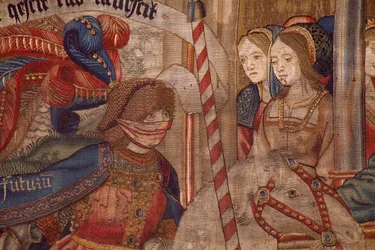 Flemischer Wandteppich. Triumph der Zeit. Wolle und Seide. 347x342cm. Private Sammlung. Ca. 1504. (Detail)