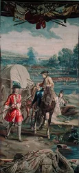 Landschaft mit Kampfszene und Pferd und Wagen im Vordergrund, aus der Serie 
