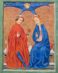 MS Gen1111 f.210 Heilige Cäcilia und Heiliger Valerian, Illustration aus Legenda Aurea von Jacobus de Voragine, ca. 1405-10