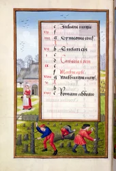 Ms 1058-1975 f2v Bäume fällen und Reisigbündel binden, aus einem Stundenbuch, ca. 1500