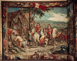 Palast (Schlossanlage Schleißheim). Flämischer Wandteppich. Brüsseler Atelier Judocus De Vos. Design Lambert De Hondt. Lager. Ca. 1715 - 1724.
