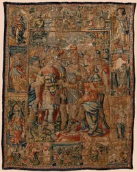 Pfarrmuseum der Wandteppiche (Museo Parroquial de Tapices de Pastrana). Flämischer Wandteppich. Der junge Alexander vor seinem Vater Philipp. Brüssel. 16. Jahrhundert. 328x407cm.