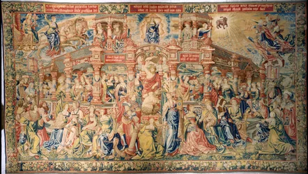 Wandteppich, der Klugheit am Hof der Göttlichen Weisheit darstellt, aus Brüssel