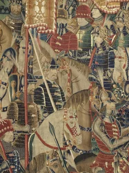 Wandteppich, der die Eroberungen von König Alfons V. von Portugal zeigt (Detail)