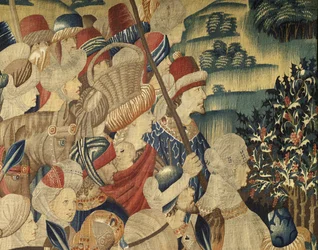 Wandteppich, der die Eroberungen von König Alfons V. von Portugal zeigt (Detail)