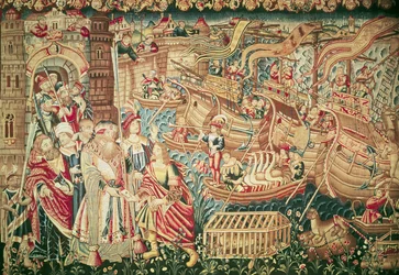 Die Ankunft Vasco da Gamas (ca. 1469-1524) in Kalkutta am 20. Mai 1498