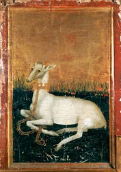 Der Wilton-Diptychon, Detail: der weiße Hirsch, Emblem von König Richard II