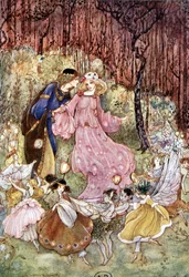 Paar und Elfen - in „Mein Märchenland“ von Fiona Malcom, ill. Florence Anderson