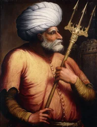 Porträt von Khair el-Din Barbarossa, halblang, mit einem Dreizack