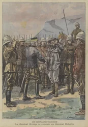 Eine glorreiche Kapitulation: Buren-General Piet Cronje ergibt sich General Roberts nach der Schlacht von Paarderberg