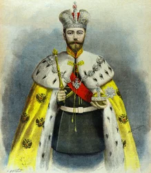 Porträt von Zar Nikolaus II. im Krönungsgewand im Mai 1896 (Gravur)