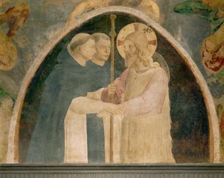 Christus als Pilger von zwei Dominikanermönchen empfangen