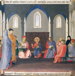 Ausschnitt, der den Streit mit den Doktoren im Tempel zeigt, Tafel aus dem Armadio degli Argenti (Silbertruhe) mit dem Leben Jesu