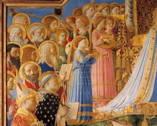 Die Krönung der Jungfrau, Detail mit Heiligen und musizierenden Engeln. Gemälde von Guido di Pietro (oder Fra Giovanni da Fiesole), genannt Fra Angelico oder il Beato (1387-1455)