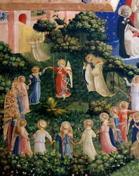 Das Jüngste Gericht Detail des Paradieses, der Reigen der aureolierten Seelen