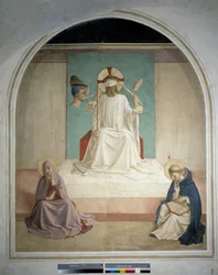 Christus verhöhnt mit der Jungfrau und dem heiligen Hieronymus. Fresko von Guido di Pietro