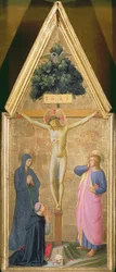 Christus am Kreuz zwischen der Jungfrau und Kardinal Torquemada und St. Johannes der Evangelist, ca. 1446