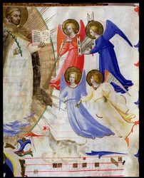 ds 558 f.67v St. Dominikus mit vier musikalischen Engeln, aus einem Graduale von San Marco e Cenacoli (Detail)