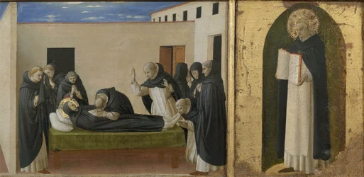 Tod des Heiligen Dominikus und des Heiligen Thomas von Aquin. Cortona-Polyptychon (Detail der Predella), ca. 1437