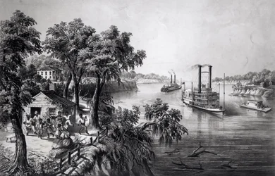 Niedrigwasser im Mississippi, veröffentlicht von Currier und Ives, 1867