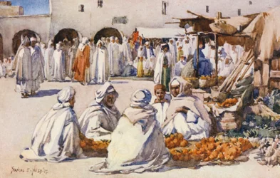 Der Obstmarkt, Biskra (Farblithografie)