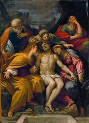 Beweinung mit dem Apostel Johannes, der Heiligen Magdalena, Maria-Salome, Joseph von Arimathäa und der Heiligen Maria