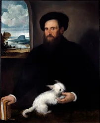 Porträt des Herrn mit dem kleinen Hund